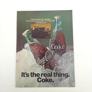 VTG Coca-Cola Holiday Advertising Print Ad Real Thing Promo Art Six Pack Snow